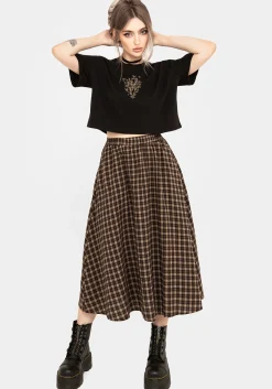 Terra Cotton Check Midi Skirt - Brown