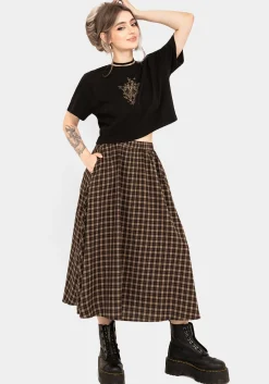 Terra Cotton Check Midi Skirt - Brown