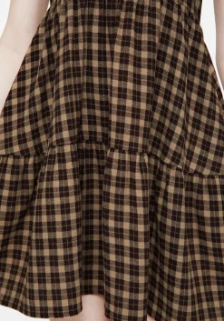 Terra Cotton Check Smock Mini Dress - Brown