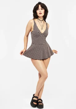 Terra Gingham Peplum Skirted Swimsuit - Pink