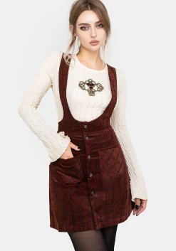 Terracotta Check Cord Mini Pinafore Skirt
