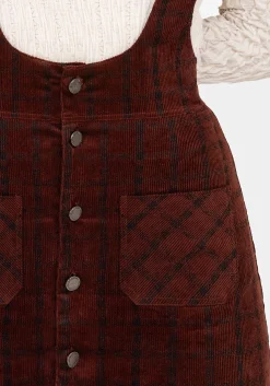 Terracotta Check Cord Mini Pinafore Skirt