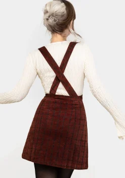 Terracotta Check Cord Mini Pinafore Skirt