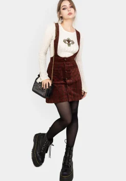 Terracotta Check Cord Mini Pinafore Skirt
