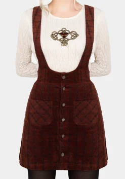 Terracotta Check Cord Mini Pinafore Skirt