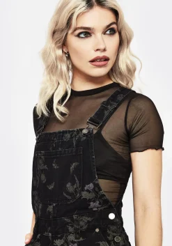 Thistle Floral Print Denim Dungaree Shorts