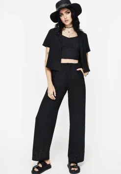 Thorell Embroidered Cotton Wide Leg Trousers