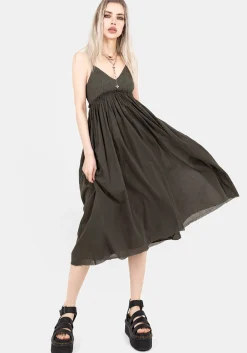 Thyme Cotton Plunge Neck Cami Midi Dress