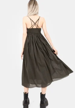 Thyme Cotton Plunge Neck Cami Midi Dress