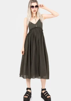 Thyme Cotton Plunge Neck Cami Midi Dress