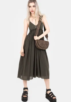 Thyme Cotton Plunge Neck Cami Midi Dress