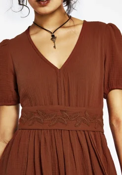 Tiana Cotton Applique Trim Midi Dress