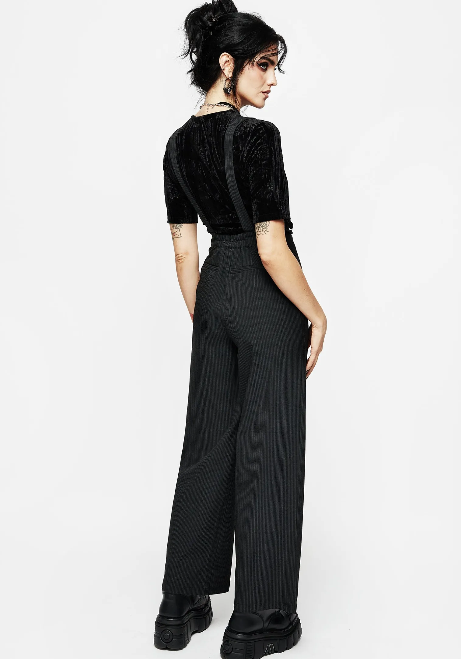 Tilda High Waist Wide Leg Pinstripe Suspender Trousers