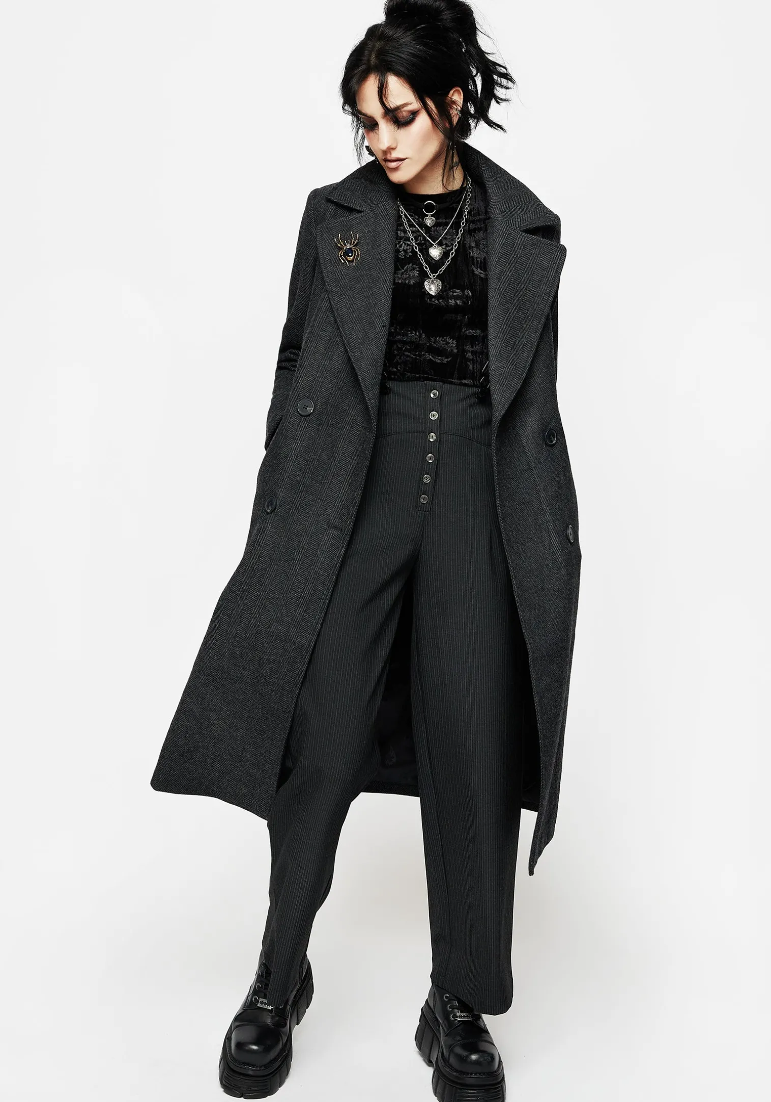 Tilda High Waist Wide Leg Pinstripe Suspender Trousers