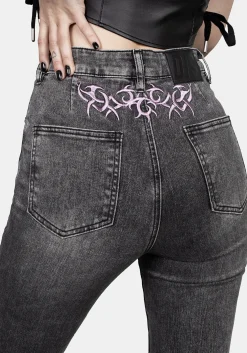 Tramp Washed Lace up Flared Jeans