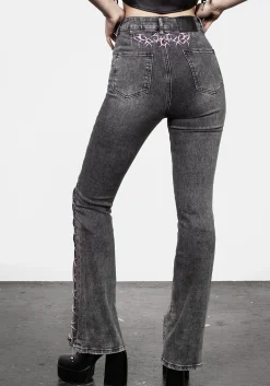 Tramp Washed Lace up Flared Jeans