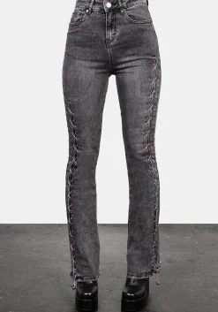 Tramp Washed Lace up Flared Jeans