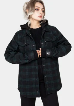 Trellis Hooded Pocket Wool Blend Check Shacket
