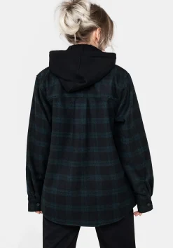 Trellis Hooded Pocket Wool Blend Check Shacket