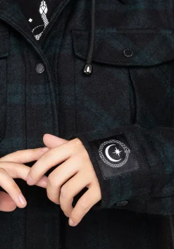 Trellis Hooded Pocket Wool Blend Check Shacket