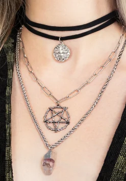 Triune 3 Layered Necklace Pentagram and Crystal