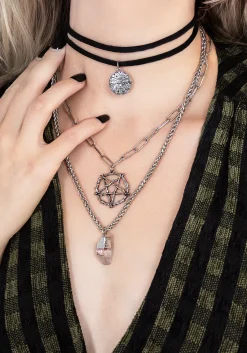 Triune 3 Layered Necklace Pentagram and Crystal