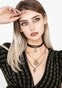 Triune 3 Layered Necklace Pentagram and Crystal