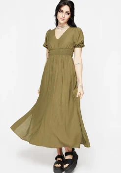 Tryphena Shirred V Neck Midaxi Dress