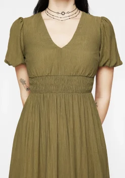 Tryphena Shirred V Neck Midaxi Dress
