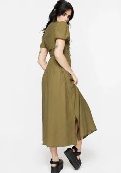 Tryphena Shirred V Neck Midaxi Dress