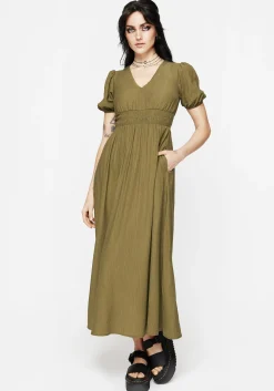 Tryphena Shirred V Neck Midaxi Dress