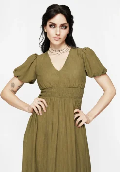 Tryphena Shirred V Neck Midaxi Dress