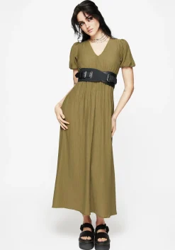 Tryphena Shirred V Neck Midaxi Dress