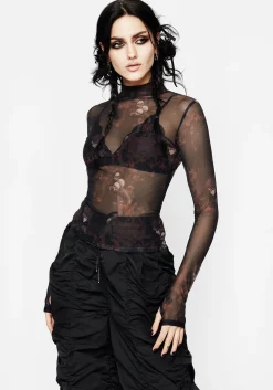 Underworld Printed Mesh High Neck Top