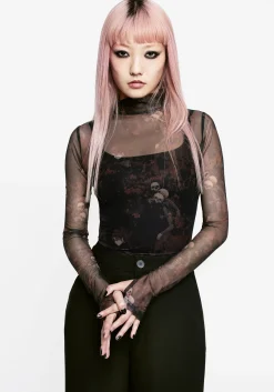 Underworld Printed Mesh High Neck Top