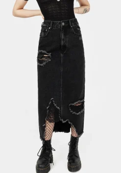 Ursula Distressed Denim Midaxi Skirt