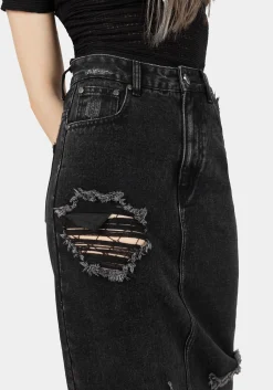 Ursula Distressed Denim Midaxi Skirt