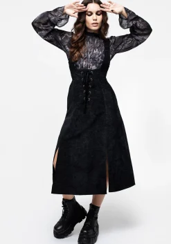 Valar Lace Up Midi Pinafore Dress