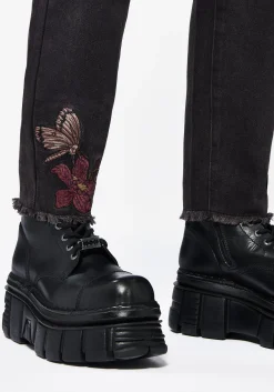 Valeria Floral Moth Embroidered Mom Jeans