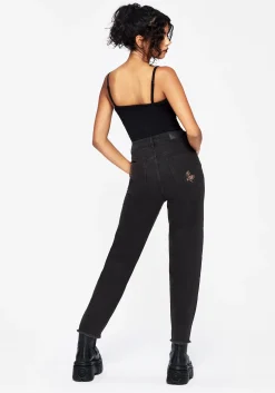 Valeria Floral Moth Embroidered Mom Jeans
