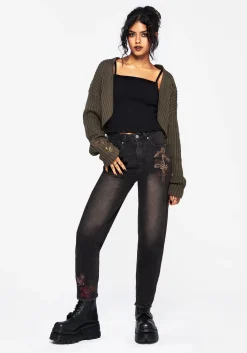 Valeria Floral Moth Embroidered Mom Jeans