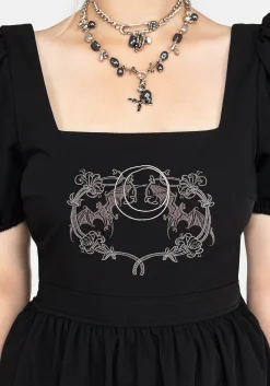 Vampyrum Bat Embroidered Puff Sleeve Mini Dress