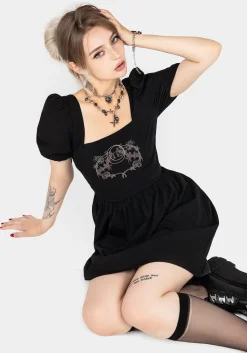Vampyrum Bat Embroidered Puff Sleeve Mini Dress