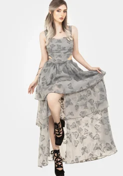 Vanessa Butterfly Print Organza Ruched Bodice Corset Top
