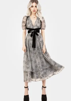 Vanessa Butterfly Print Organza Puff Sleeve Midaxi Dress