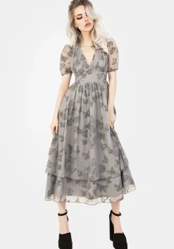 Vanessa Butterfly Print Organza Puff Sleeve Midaxi Dress