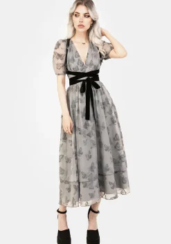 Vanessa Butterfly Print Organza Puff Sleeve Midaxi Dress