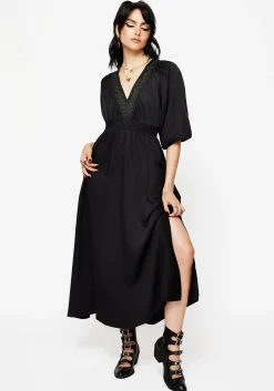 Veil Floral Embroidered Batwing Midaxi Dress