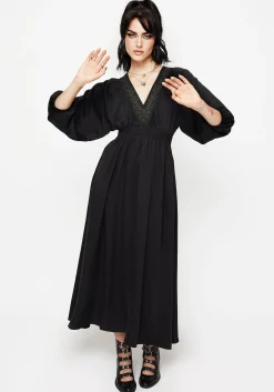 Veil Floral Embroidered Batwing Midaxi Dress