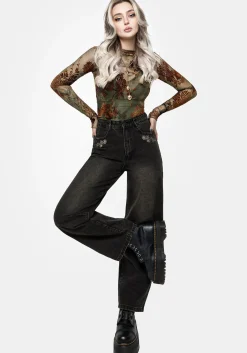Veltha Floral Embroidered Denim Barrel Leg Jeans